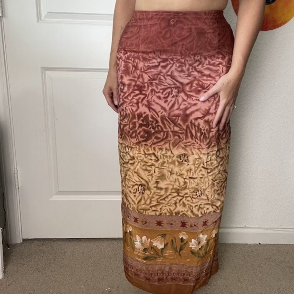 Vintage 90s Smeralda Fashions Tropical Abstract Print Maxi Skirt Sz M